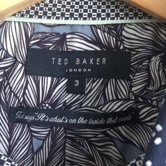 Ted Baker London Mid Weight Printed Oxfords Short Sleeve Shirt, size 3 - Picture 2 of 9
